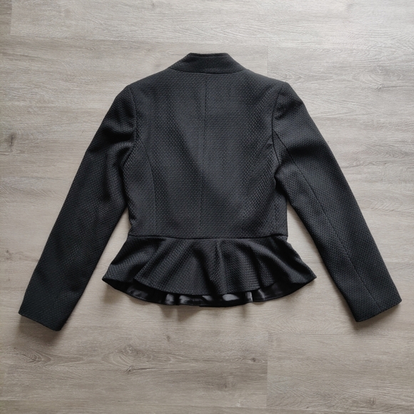 Mario Serrano Black Peplum Weave Pattern Zip-Up Blazer Jacket Size 8 - Picture 14 of 16